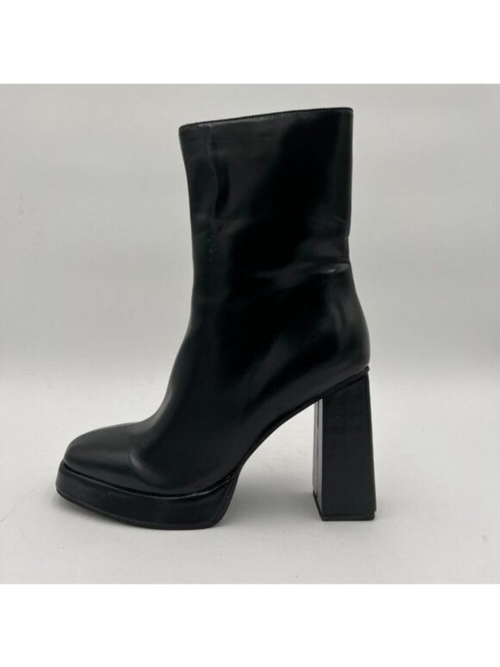 Black Women’s Black Leather Lightweight Platform High Chunky Heels Ankle Boot
